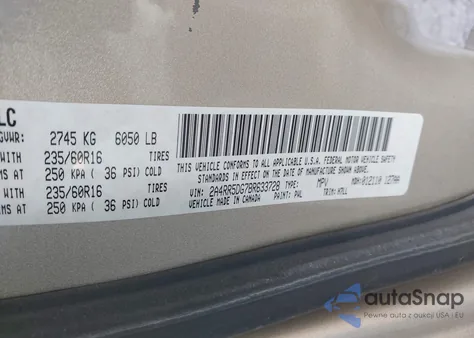 2011 Chrysler Town & Country Touring from USA, damaged, VIN 2A4RR5DG7BR633728